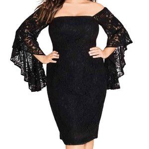 City Chic Black Lace Dress Off The Shoulder 197